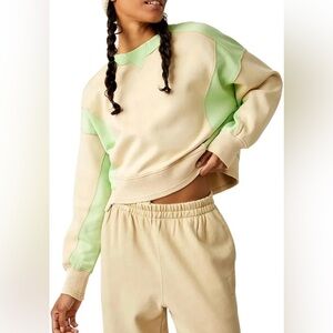 Free People Intercept Colorblock PullOver in Sesame Limezest NWT
